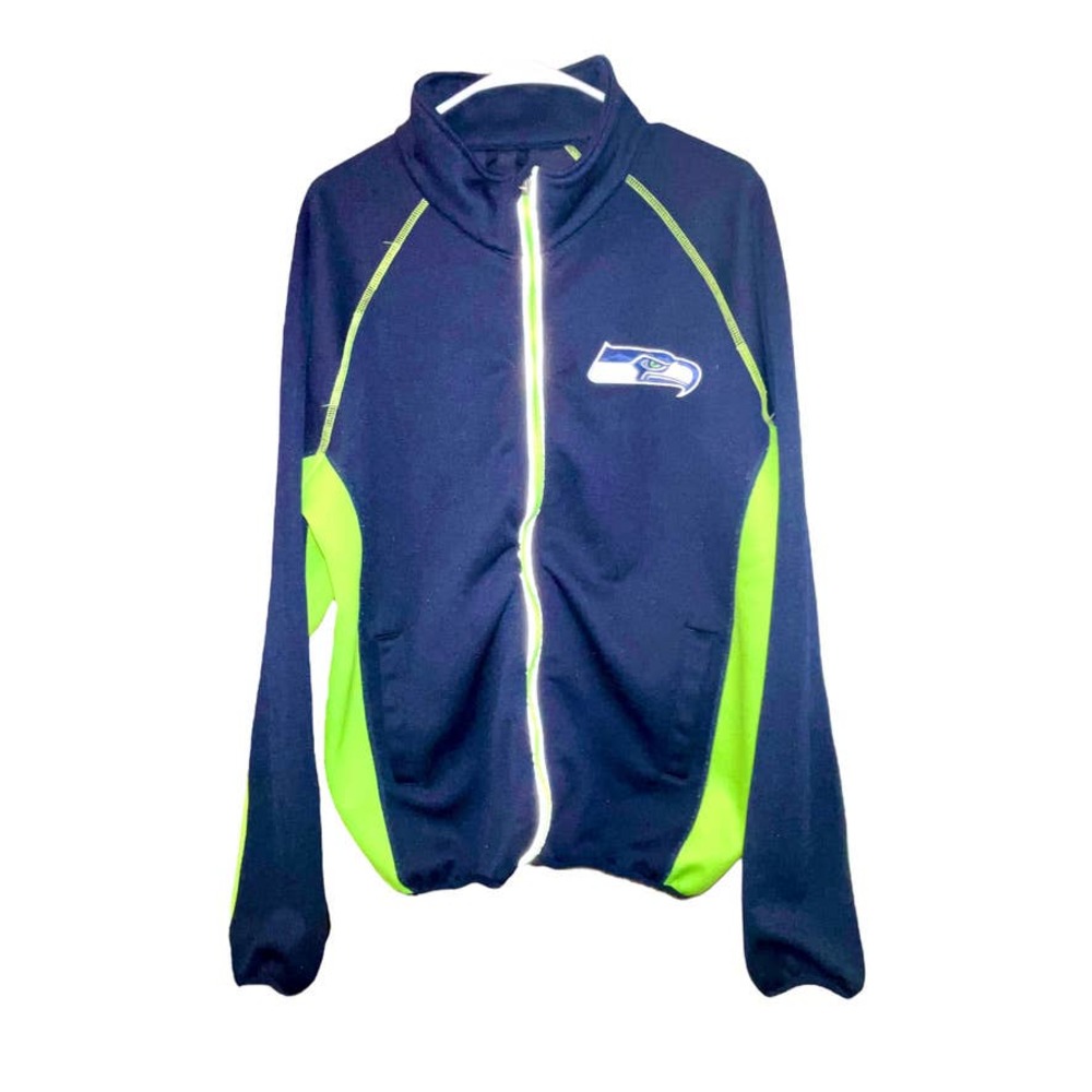 NFL Team Apparel Seattle Seahawks Full Zip Soft Shell Jacket Blue Green Large